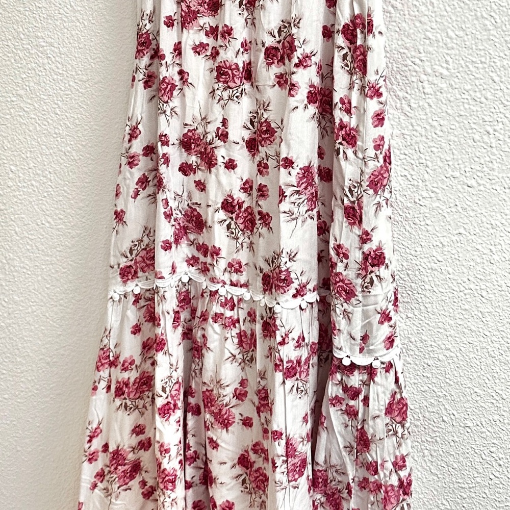 Red Tiered A-line Maxi Skirt for Casual Wear